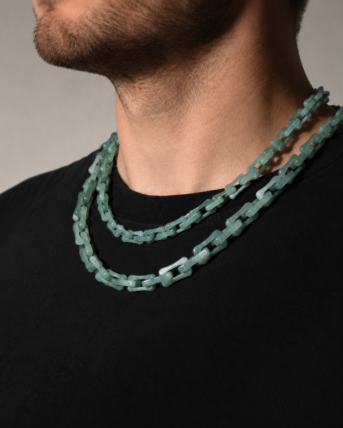 Square Cable Chain Necklace In Light Green Mayan Jade, product view 4