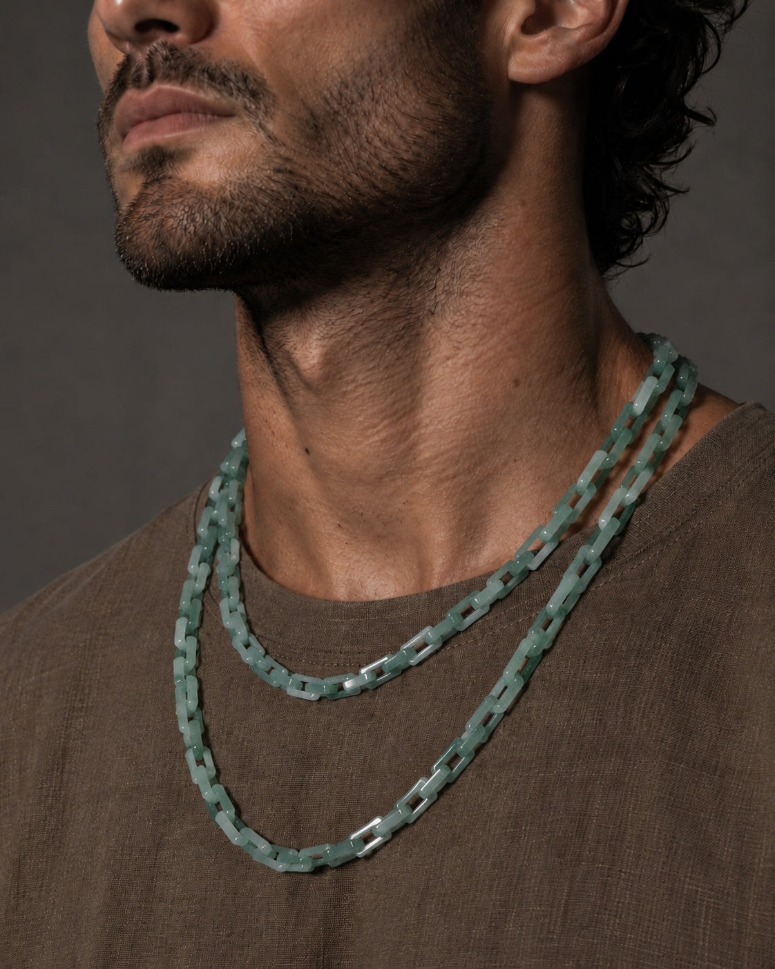 Square Cable Chain Necklace In Light Green Mayan Jade, product view 10