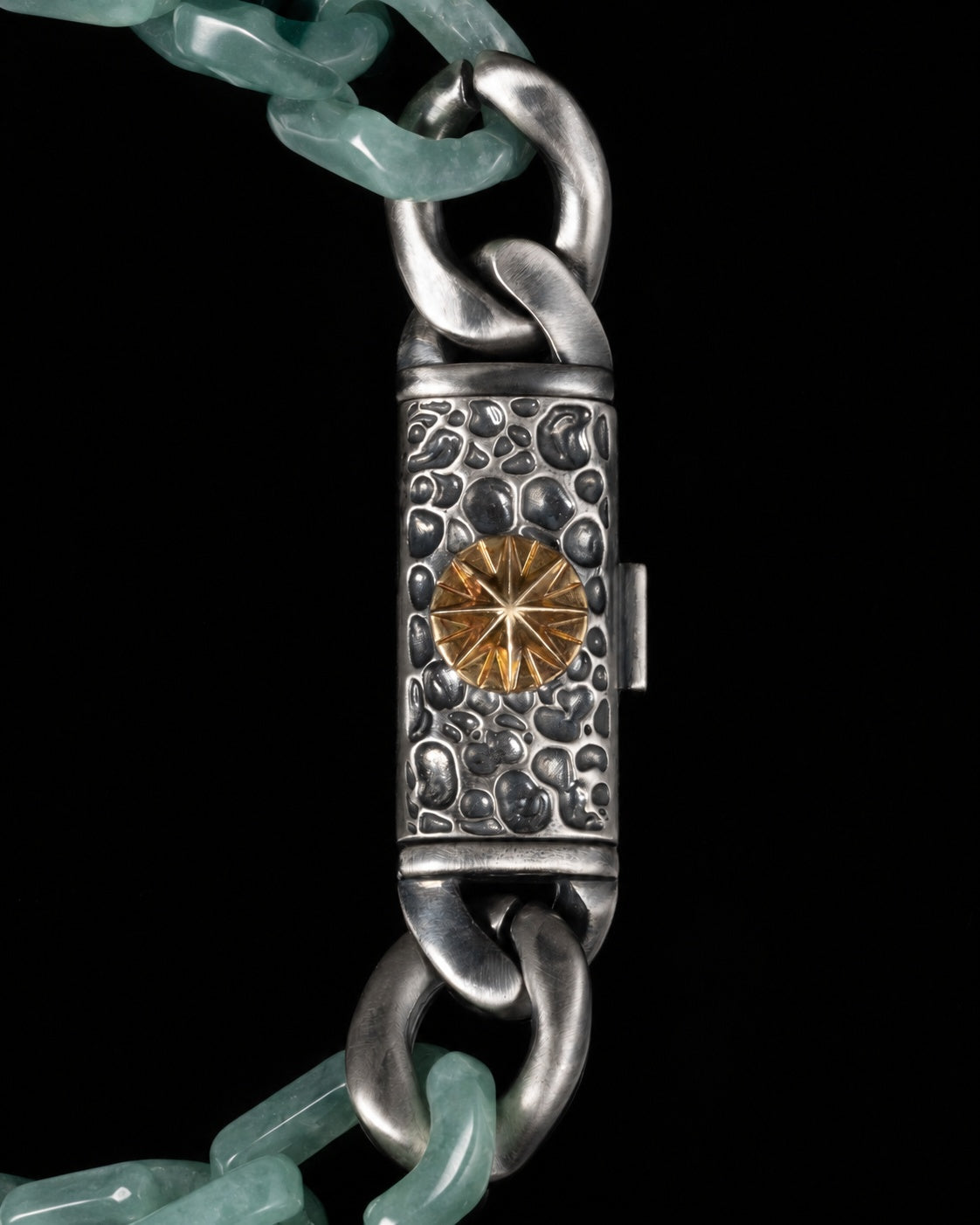 Silver Crag clasp, Light Green necklace