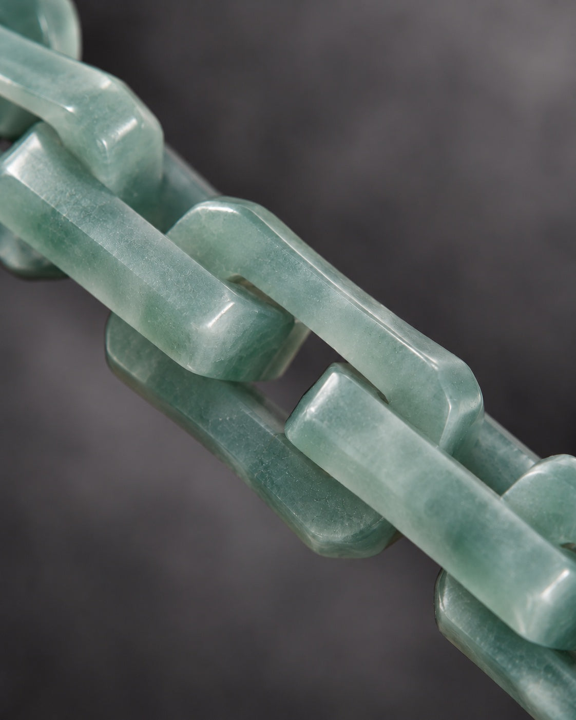 Finish texture close-up of Square Cable Chain Necklace In Light Green Mayan Jade