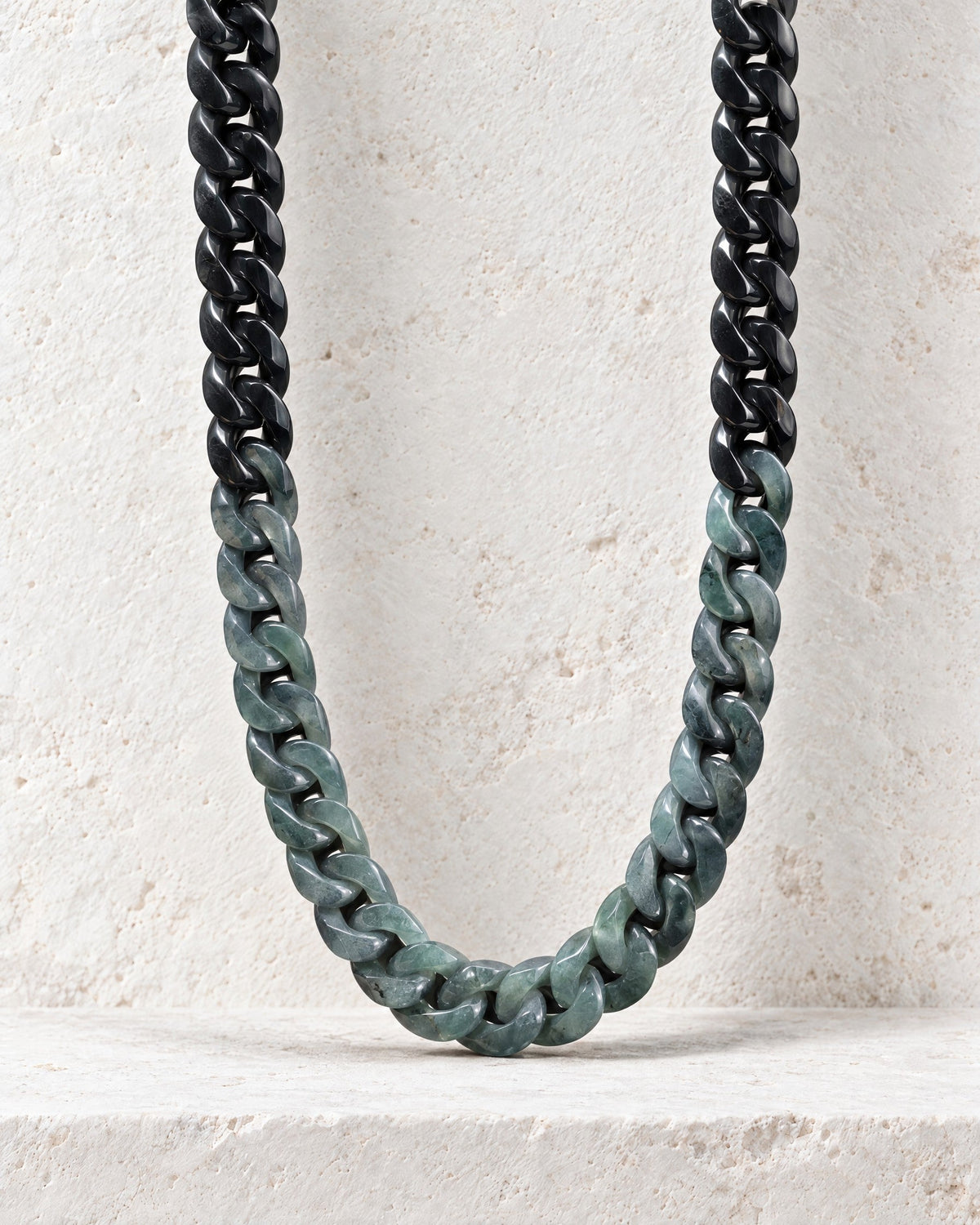 Mayan jade and stainless steel Cuban chain necklace