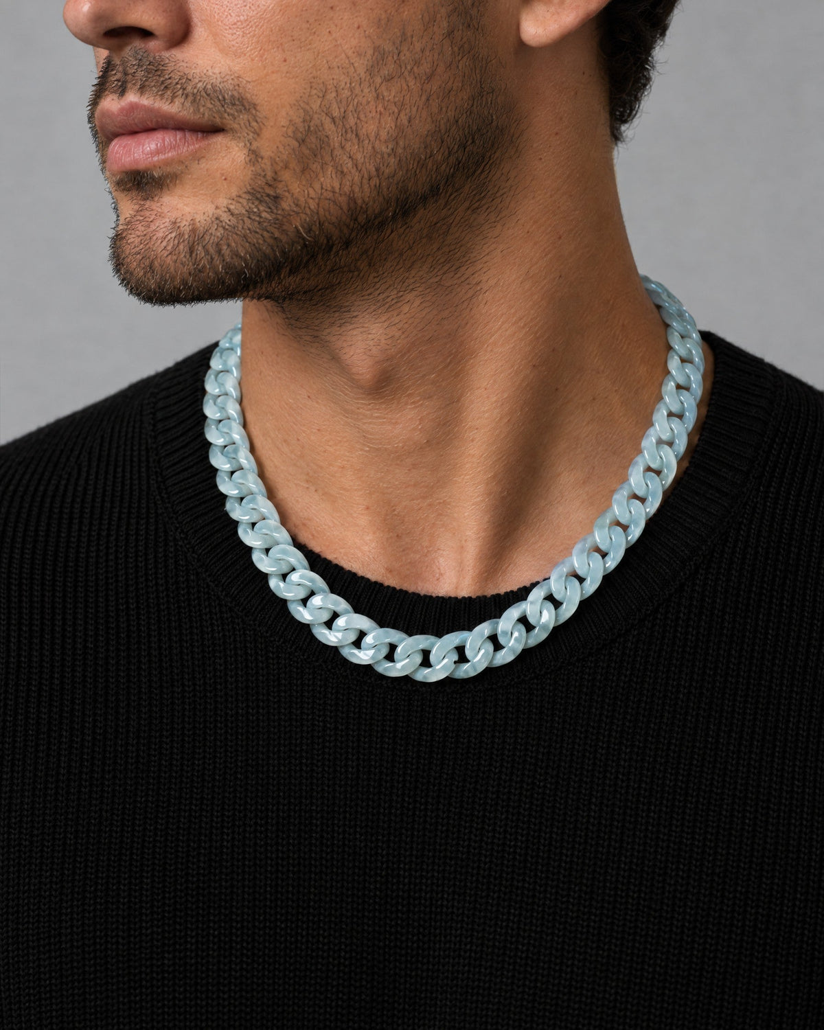 Blue jadeite Cuban link necklace
