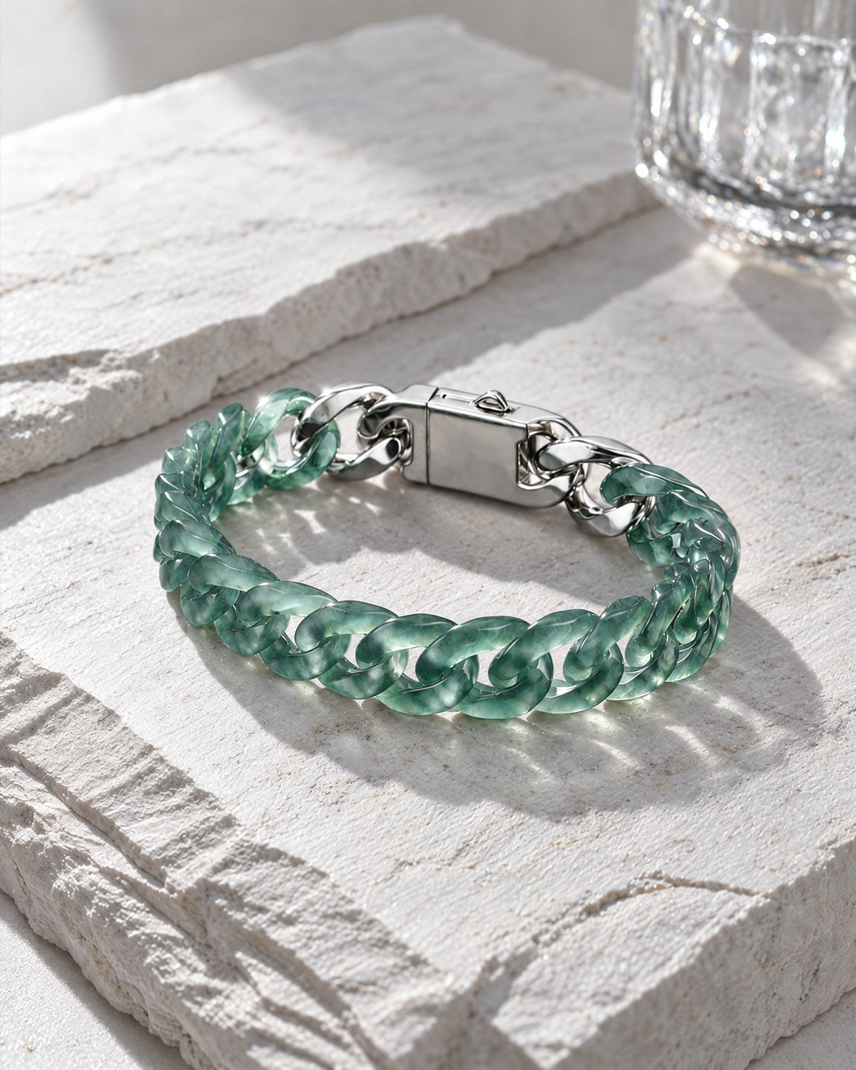 Top icy green Guatemalan jade Cuban bracelet