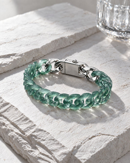 Top icy green Guatemalan jade Cuban bracelet