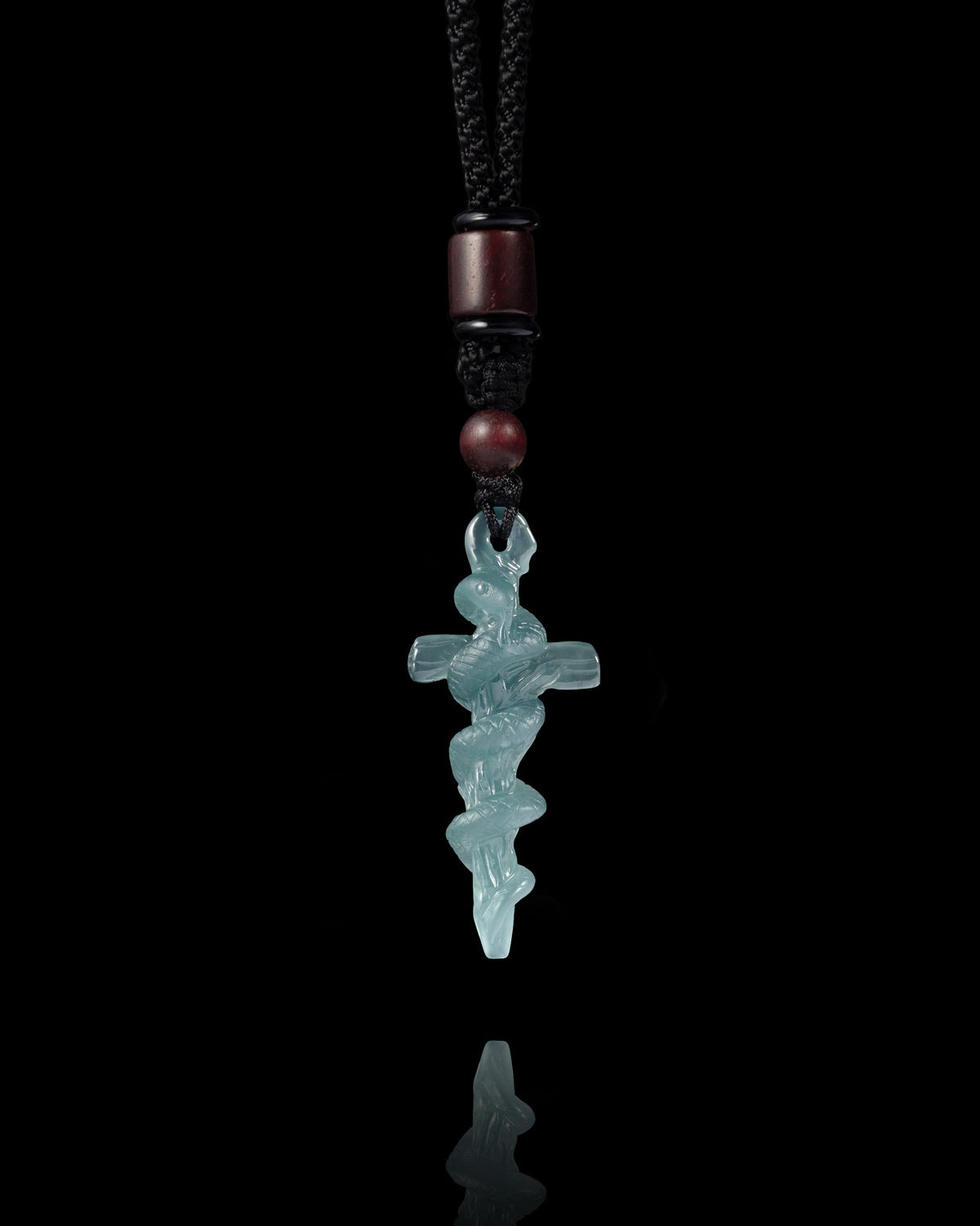 Serpent's Embrace Cross Pendant In Mayan Blue Jade - Luzari