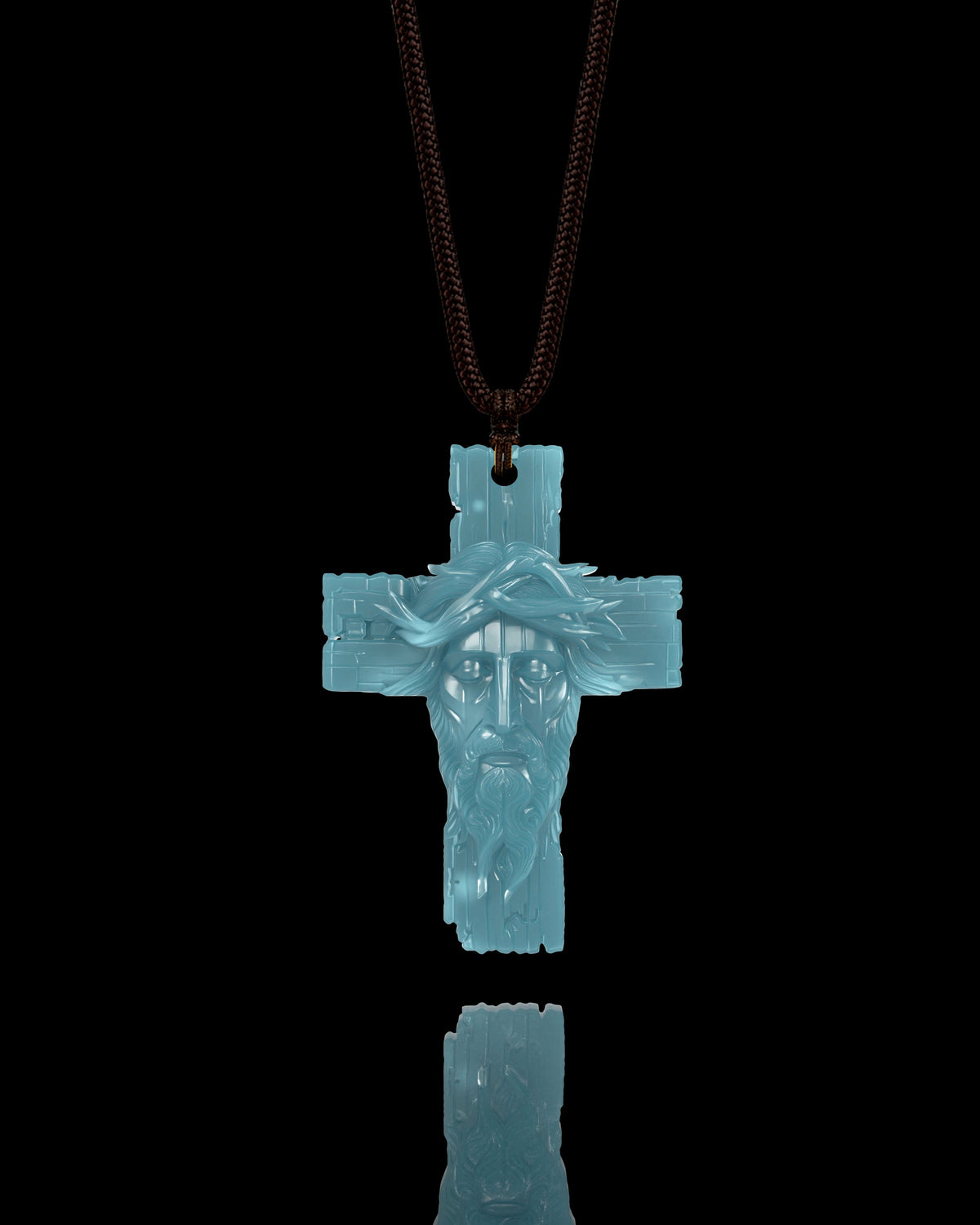 Thorn Saviour Cross Pendant In Mayan Blue Jade - Luzari
